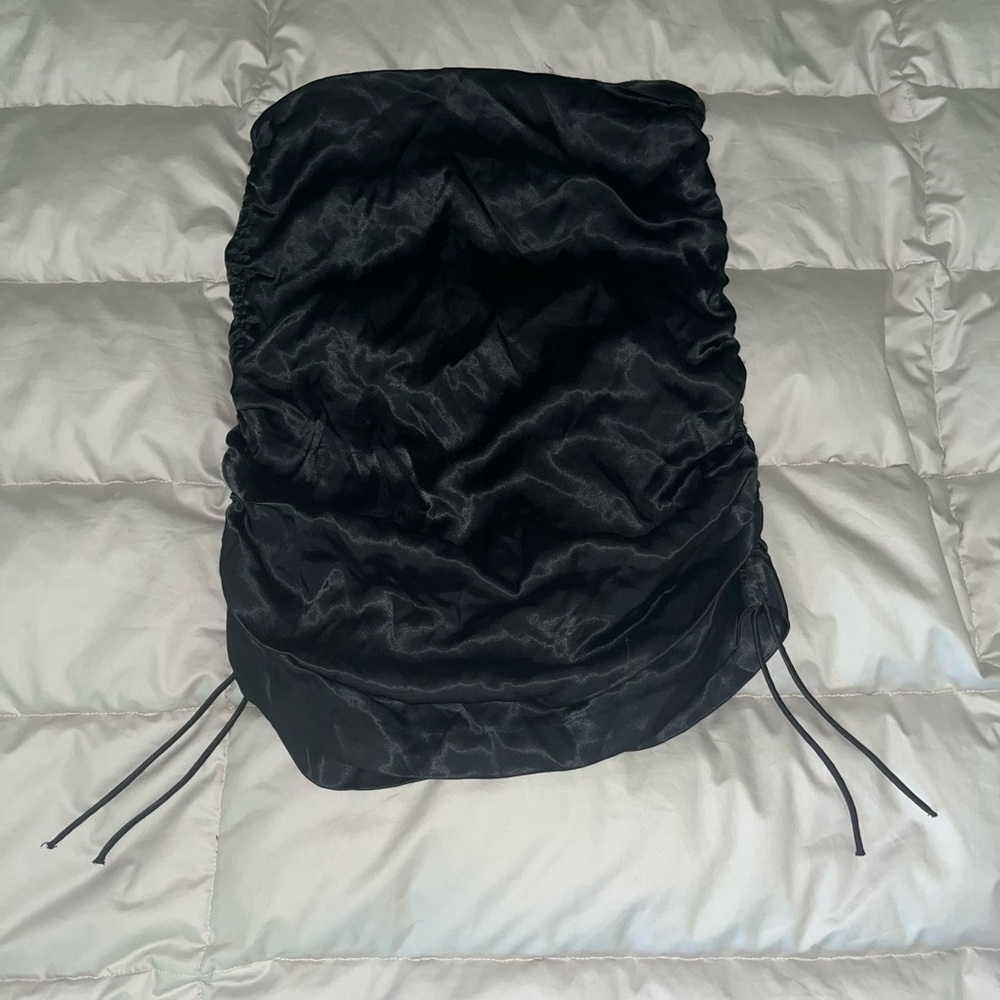 Zara black silk ruched blouse